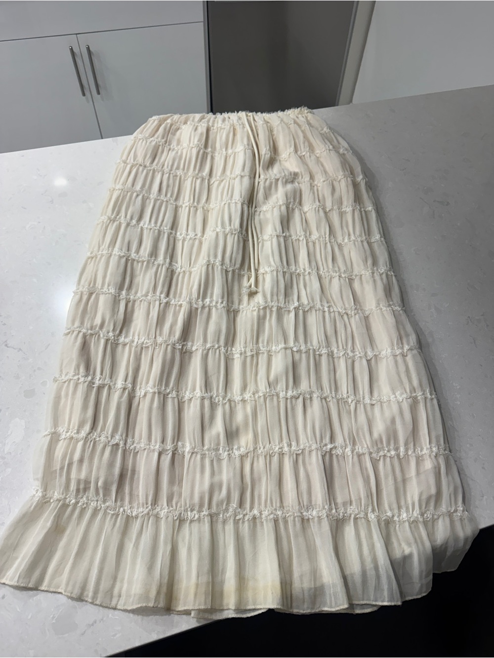 Amazon Cream Tiered Maxi Skirt with Elastic Waist
